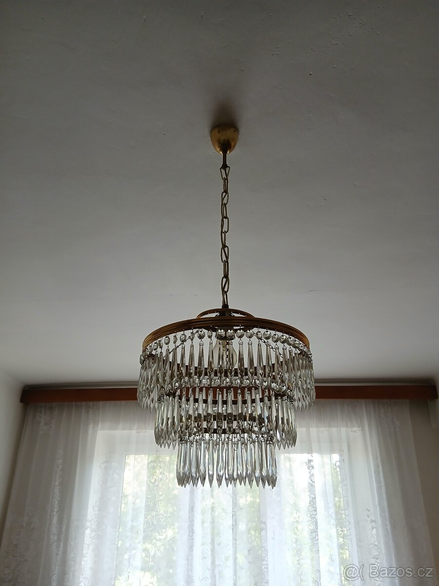 Křišťálový lustr, broušený, retro, 70. léta - 3