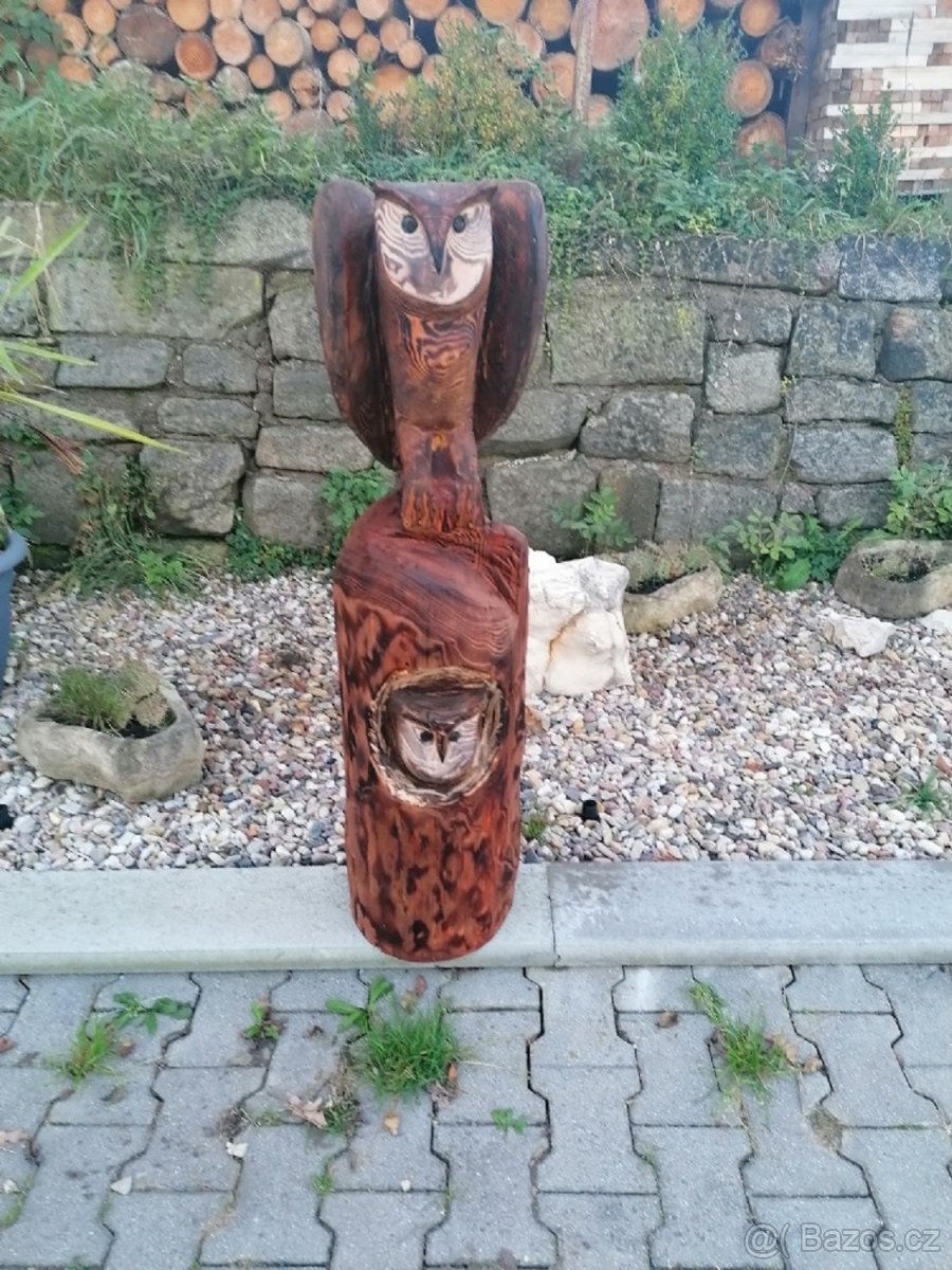dekorace dřevěná sova vyřezávaná motorovou pilou - 3