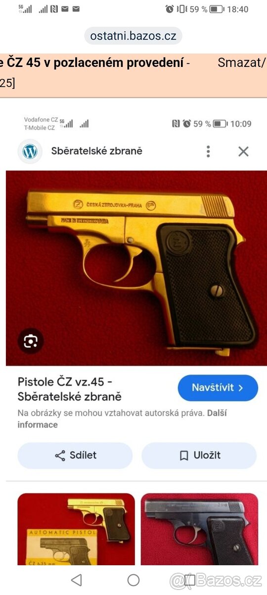 Pistole ČZ 45 v pozlaceném provedení - 3