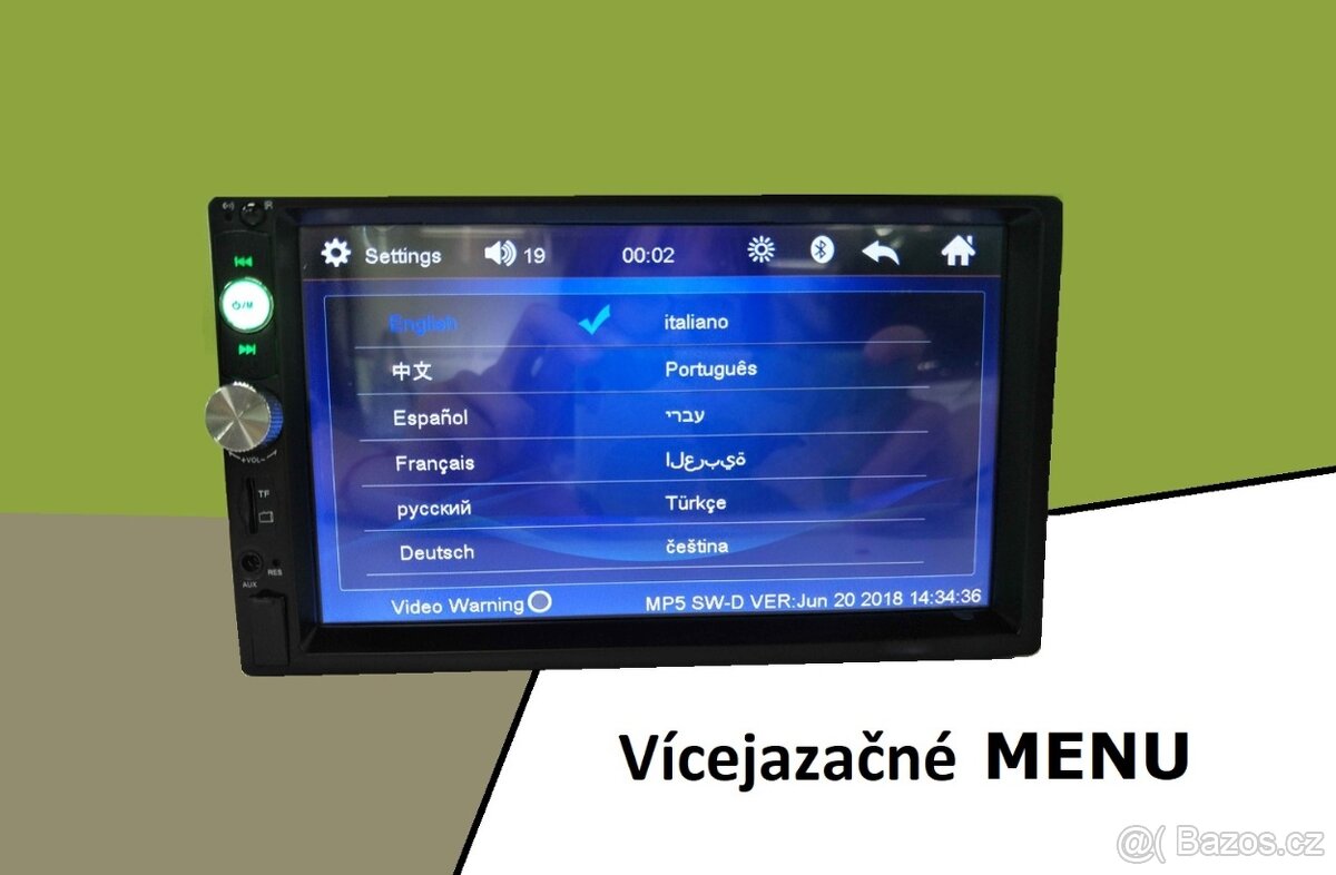 2 DIN rádio 7"; český návod, NOVÉ, ZÁRUKA, autorádio - 3