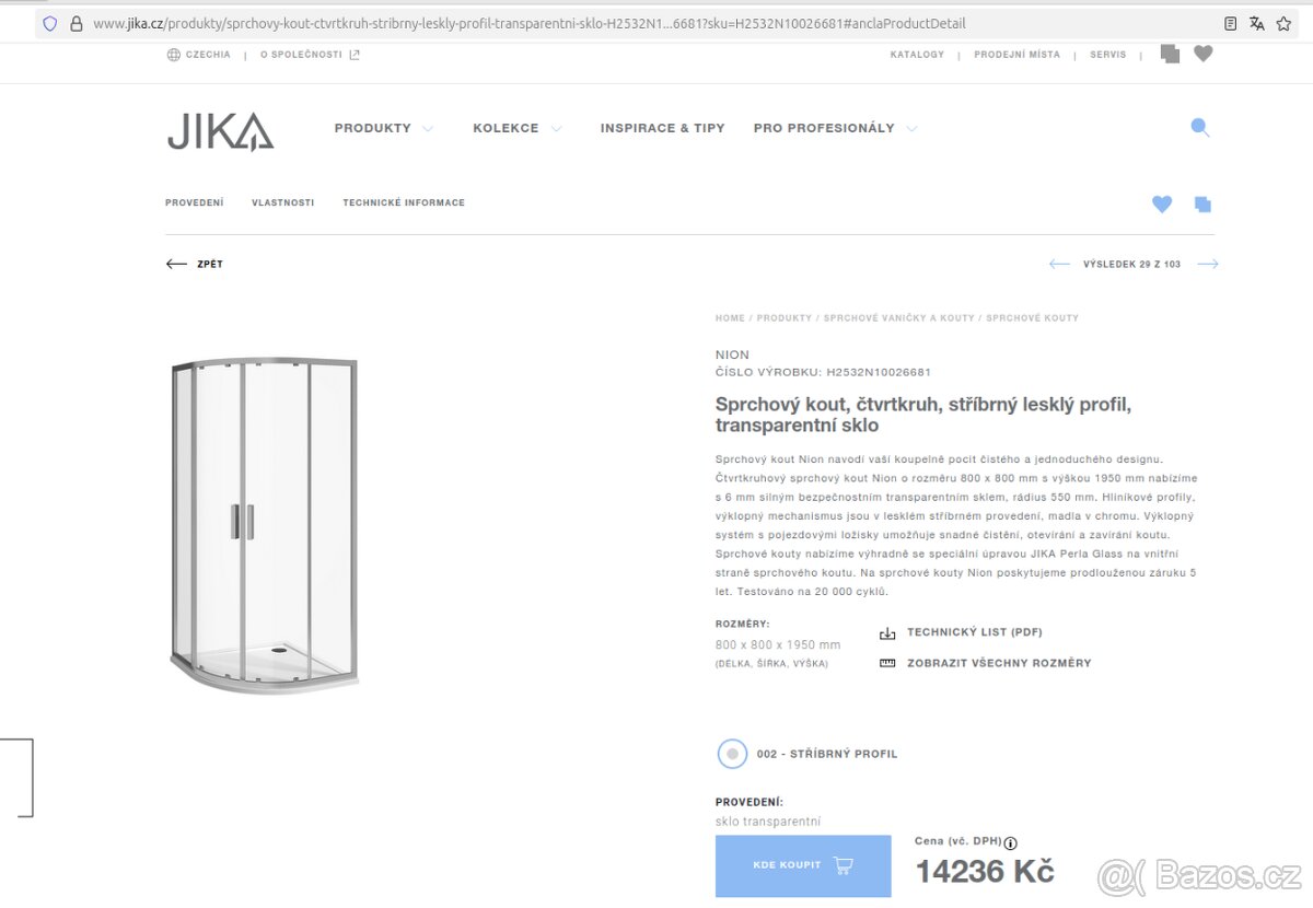 Sprchový kout, čtvrtkruh, stříbrný Jika - 3