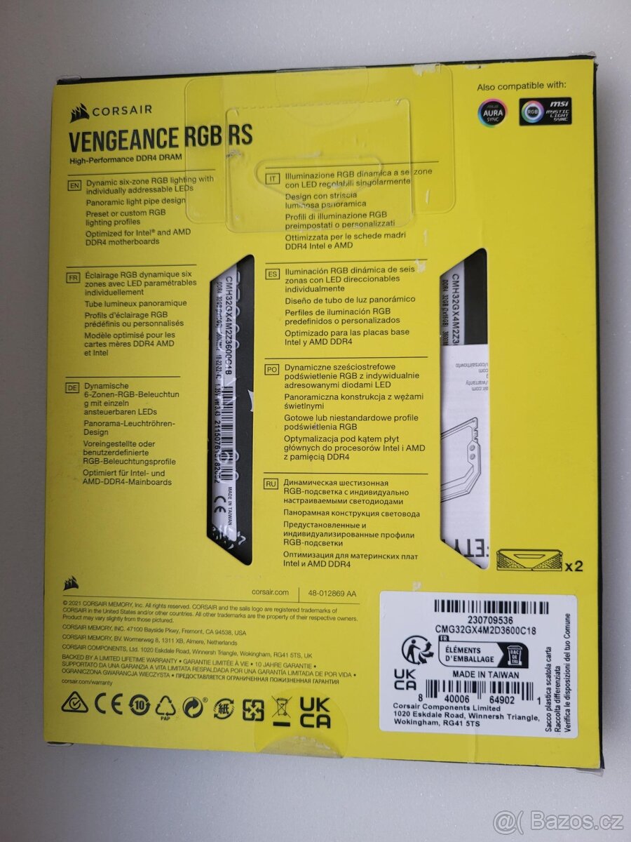 Operační paměť Corsair Vengeance RGB PRO 32 GB (2×16 GB) DDR - 3