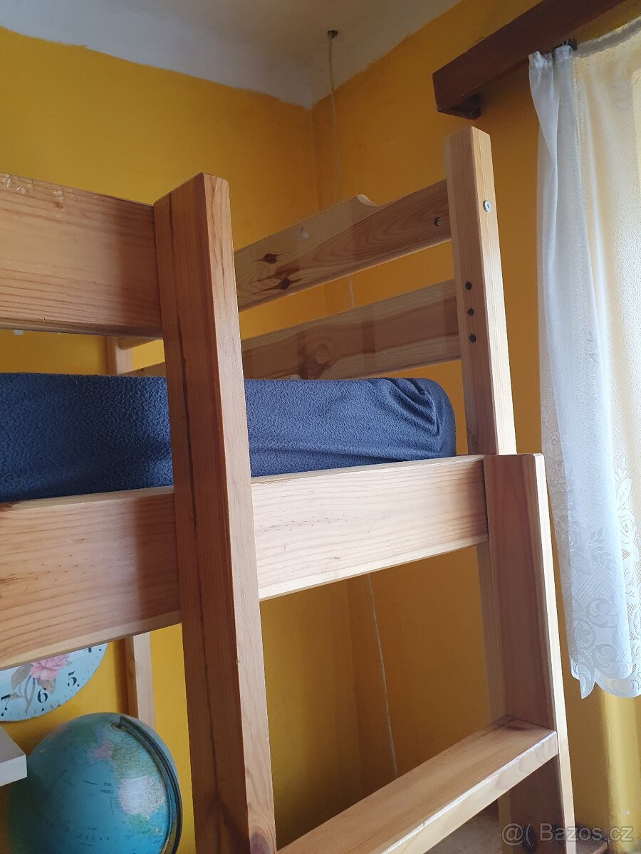 Vyvýšená patrová dřevěná postel borovice - 3