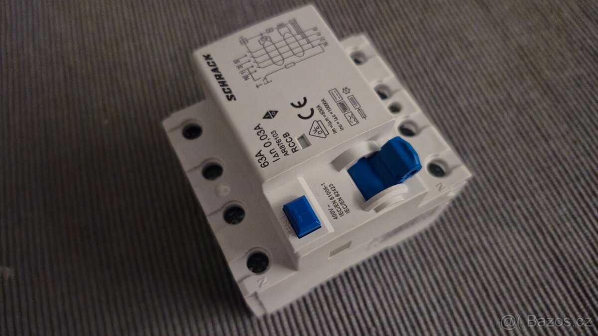 Proudový chránič SCHRACK AMPARO 10 kA, 63 A, 4P, 30 mA, B - 3
