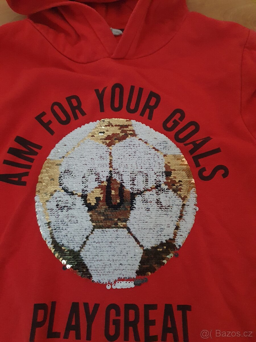 Mikina červená 134/140 H&M s kapucí - 3