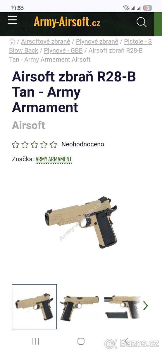 Airsoft R28-B Tan Colt 1911 celokov plyn - 3