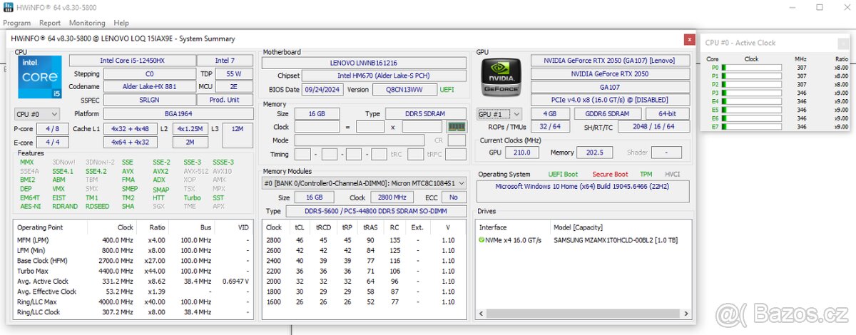 Lenovo LOQ 15IAX9E Luna Grey - RTX 2050, I5 12450HX, Záruka - 3