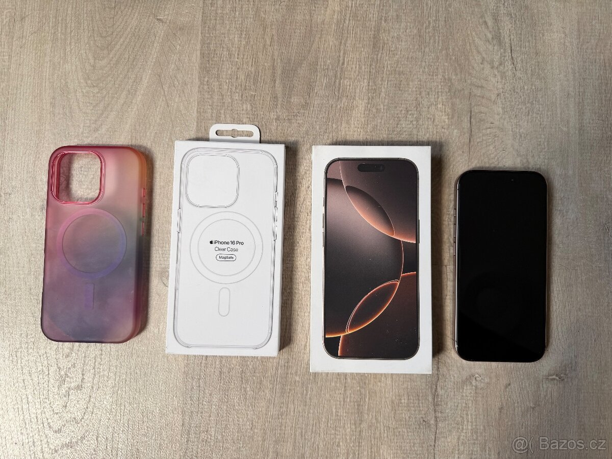 iPhone 16 Pro (128 GB / Pouštní titan) + 2 pouzdra + o. sklo - 3