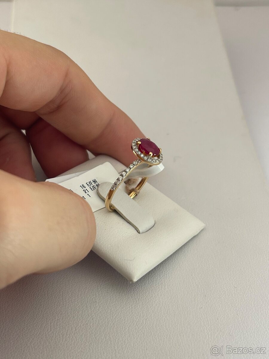 Zlatý prsten Briliantový + rubín - 3