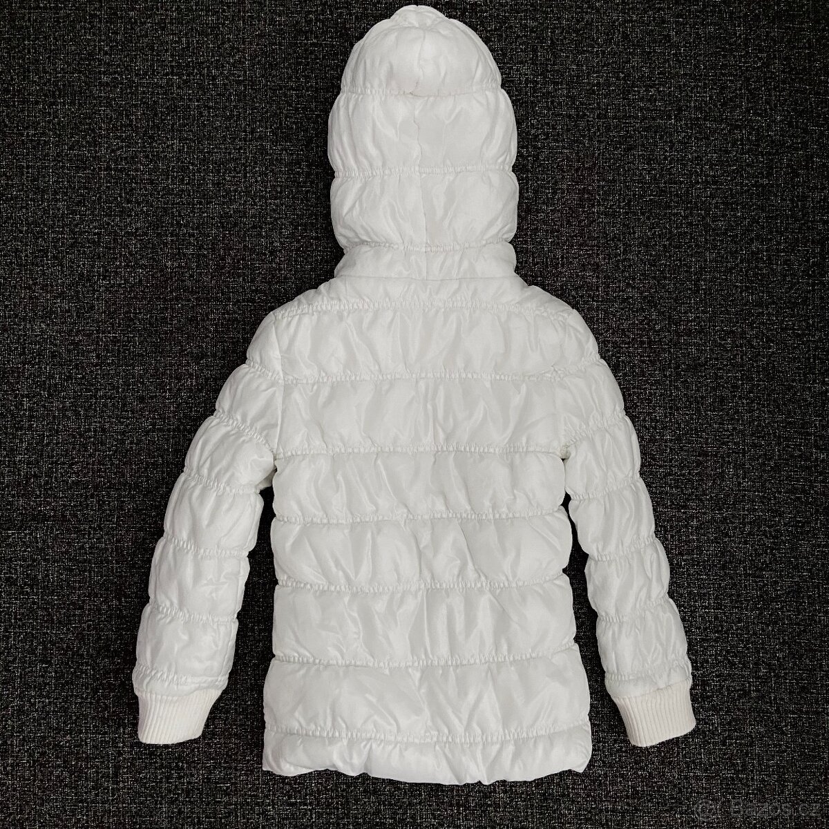 Dívčí bílá teplá prošívaná bunda s kapucí vel. 116, 5-6 let - 3