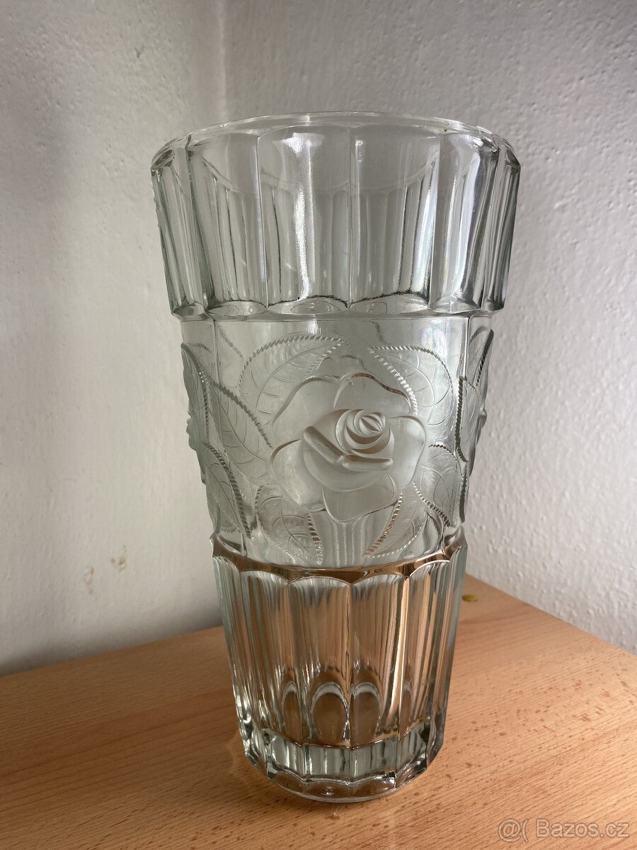 Velká skleněná váza Bohemia motiv růže - 3