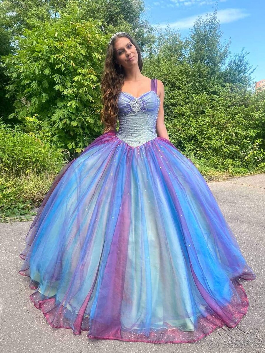 LUXUSNÍ plesové šaty DUHOVÉ - 3