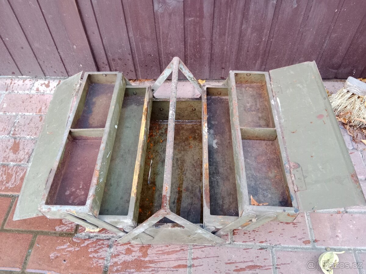 Bedna na nářadí plechová retro tři patra - 3