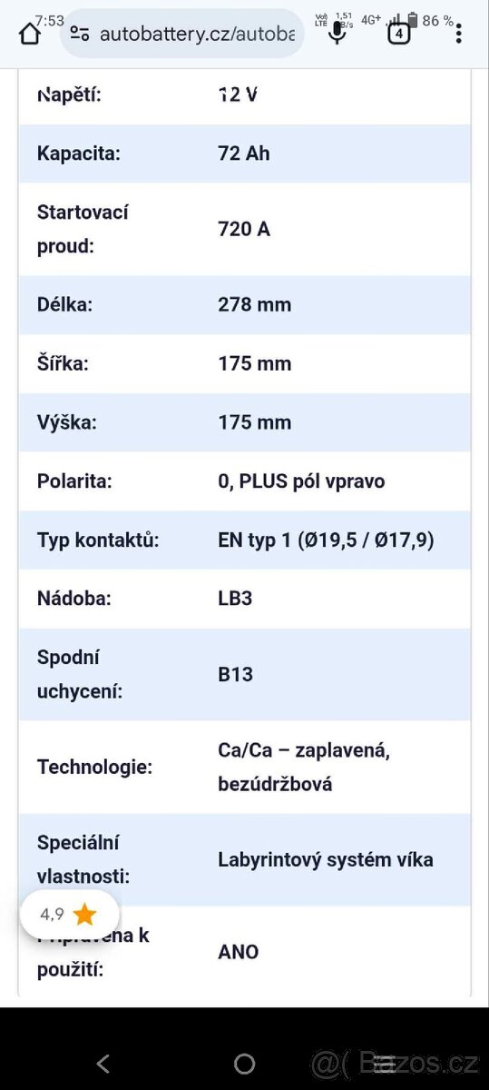 Autobaterie 72 ah nová - 3