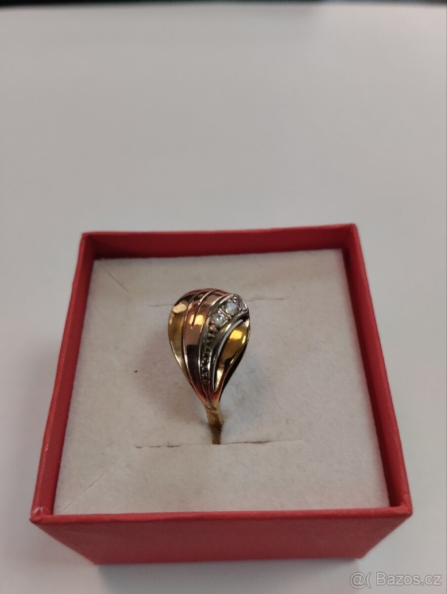 Zlatý prsten dvojí zlato se zirkony - 3