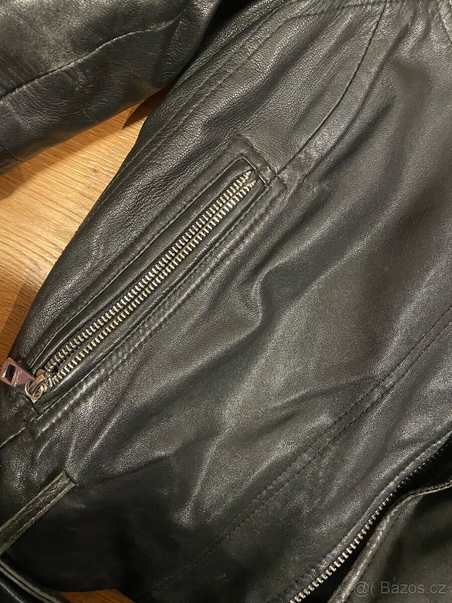 Calvin Klein Jeans – černá KOŽENÁ biker bunda z jehněčí kůže - 3