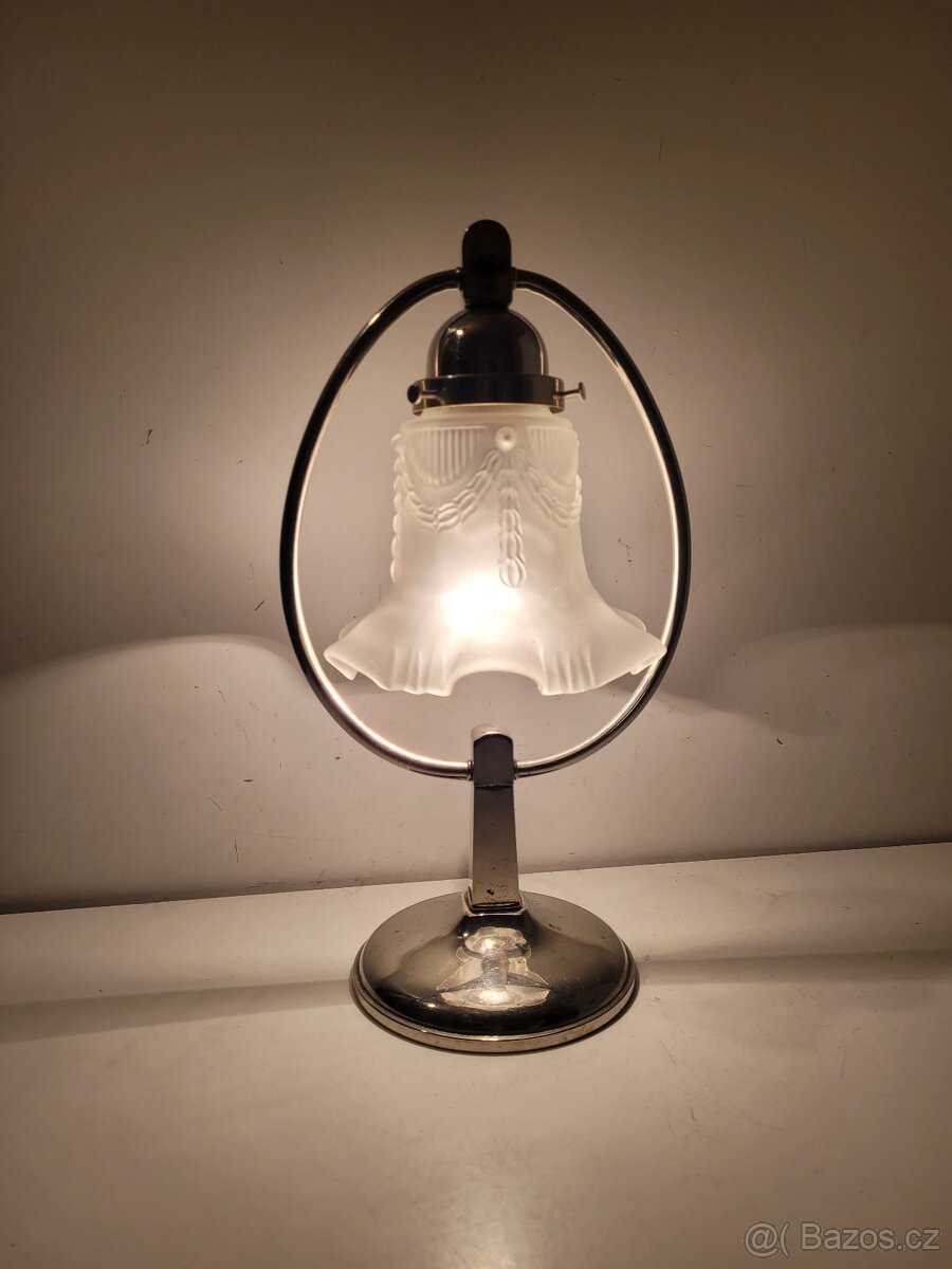 Art Deco niklovaná stará lampička, stolní lampa D.R.G.M. - 3