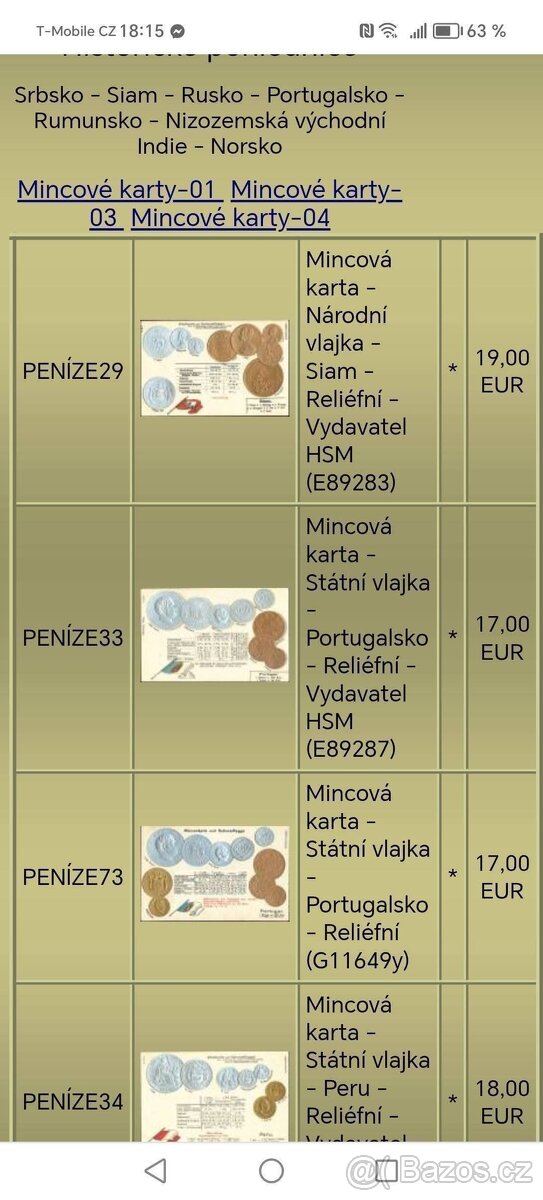 Peníze všech Zemí světa 37 Pohlednic s Mincemi z celého svět - 3