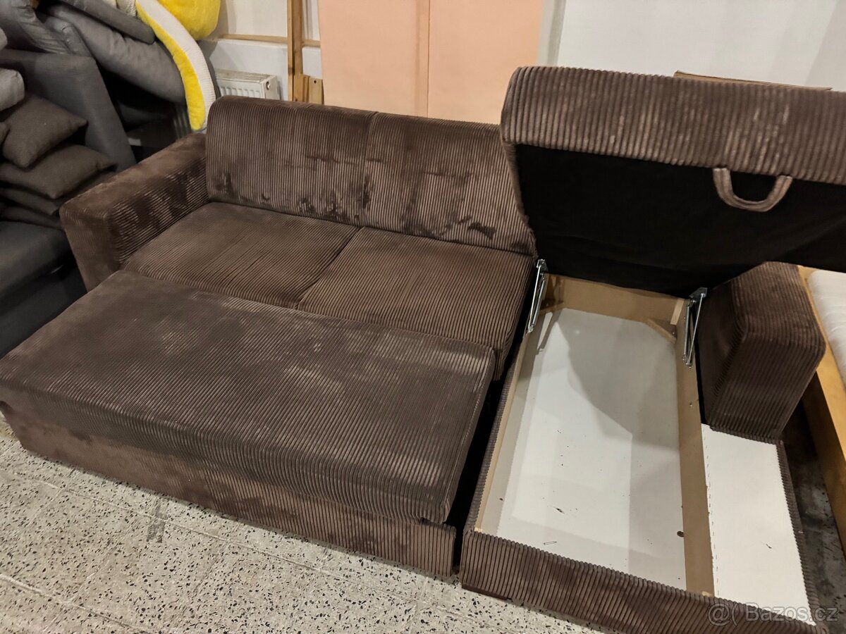 Hezká hnědá Rozkládací rohová sedací souprava manšestr - 3