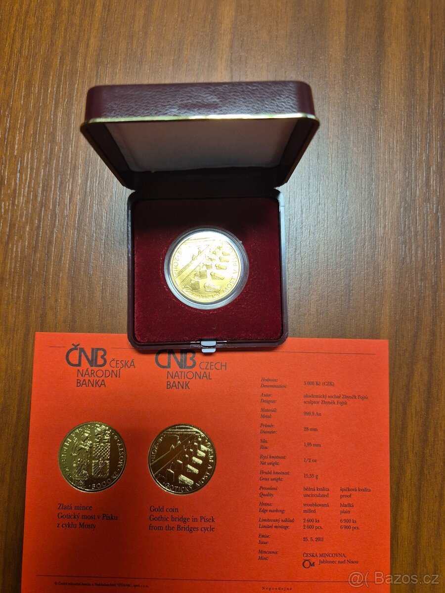 Zlatá mince ČNB most ve Stříbře BK - nebo Písku - 3