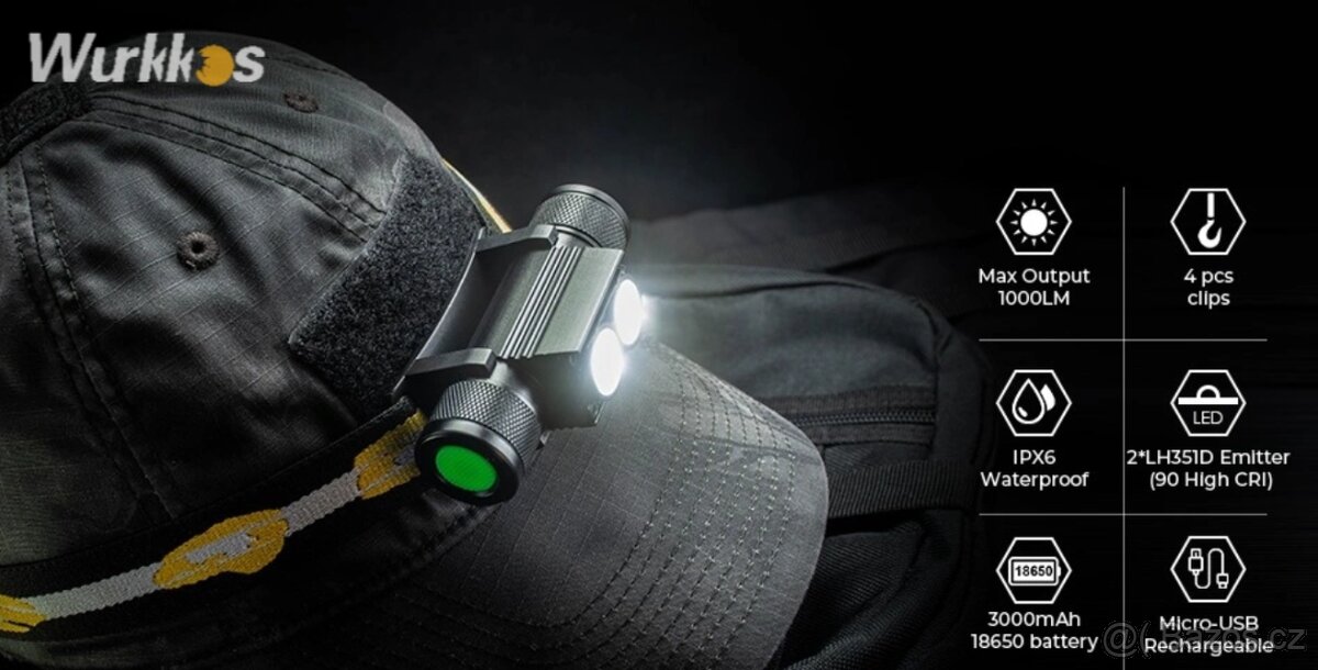 Turistická čelovka Wurkkos H25L, LED,USB-C,1000 L,3000 mAh - 3