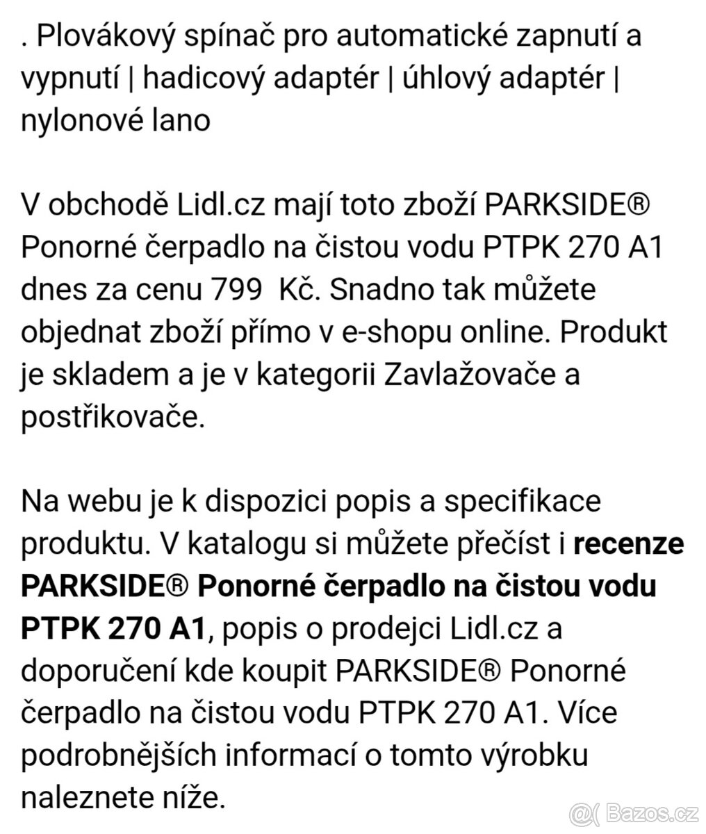 Elek. ponorné čerpadlo parkside PTPK 270W - 3