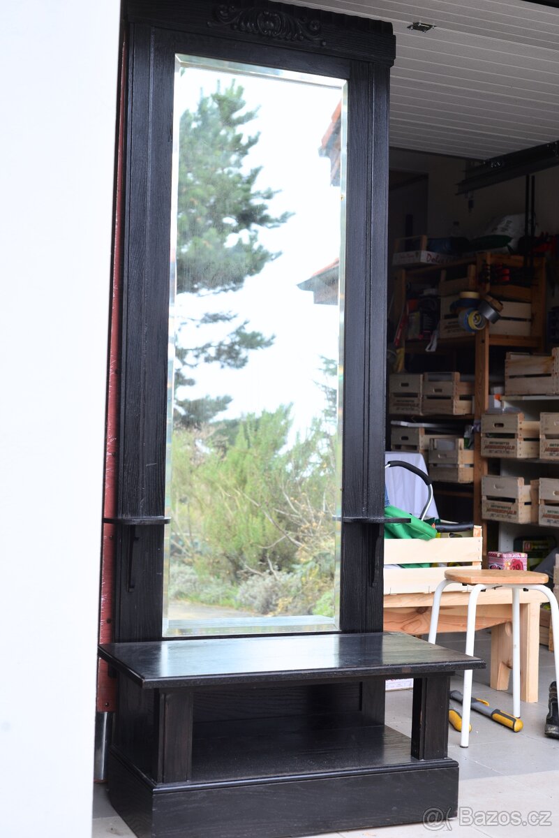 Starožitné velké dřevěné zrcadlo zrcadlová stěna skříňka - 3