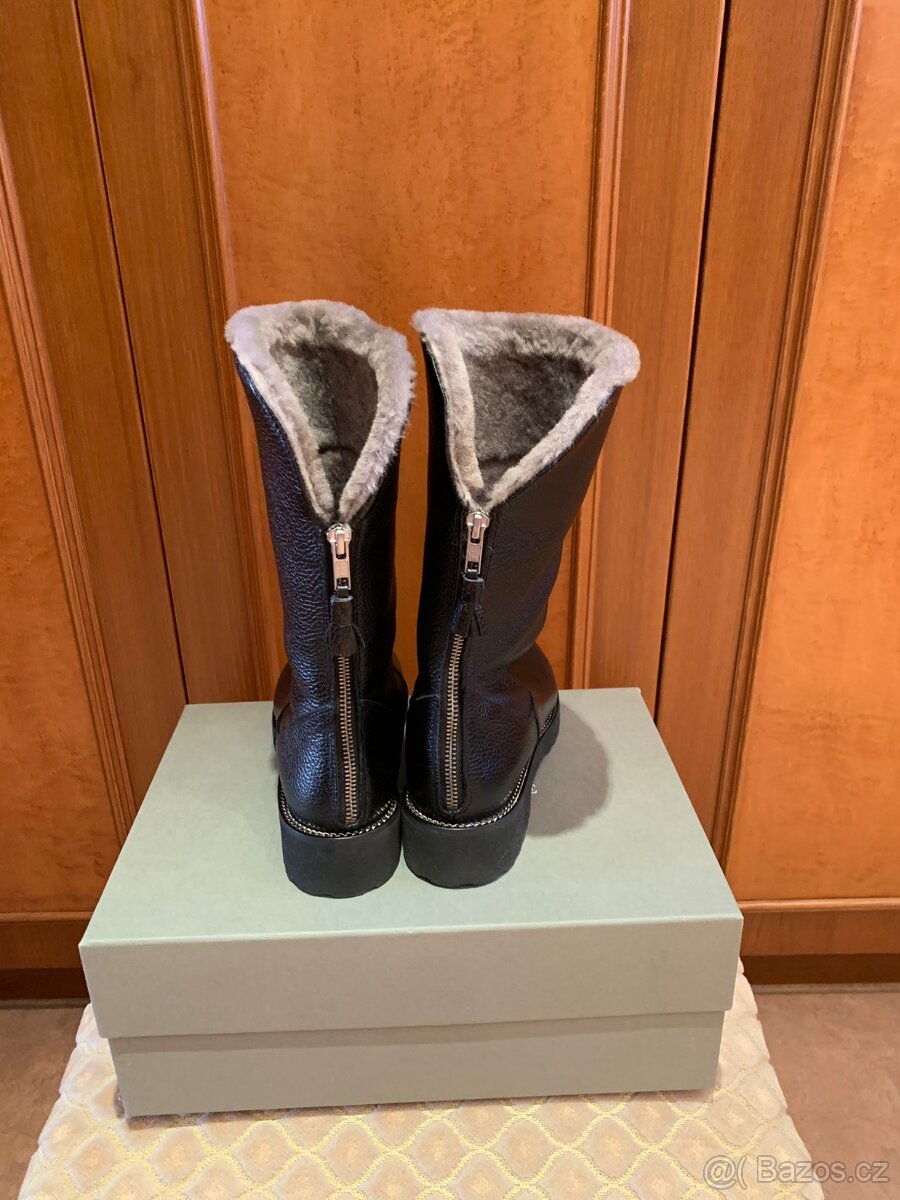 Nové luxusní zimní dámské kožené italské kozačky - 3