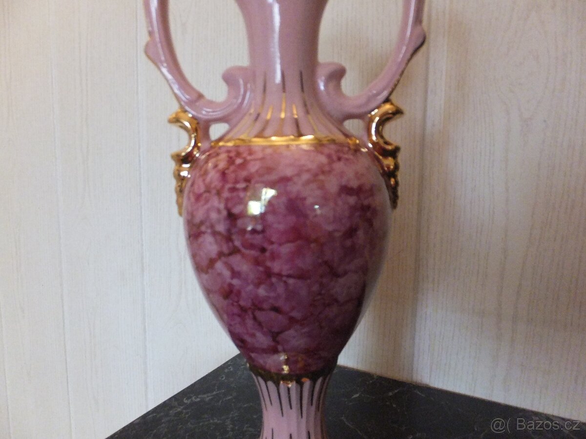 Růžový porcelán, velká krásná stará váza Victoria, výška 27, - 3
