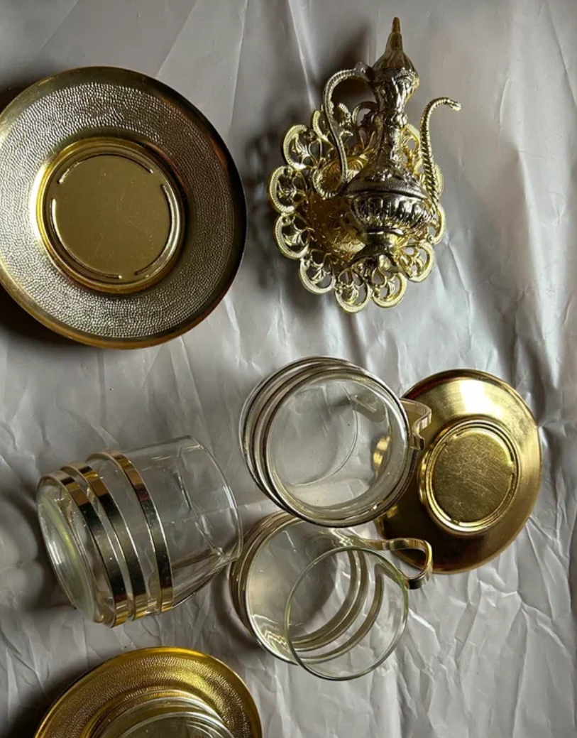 Čajový set – 6 ks, zlatá barva. - 3