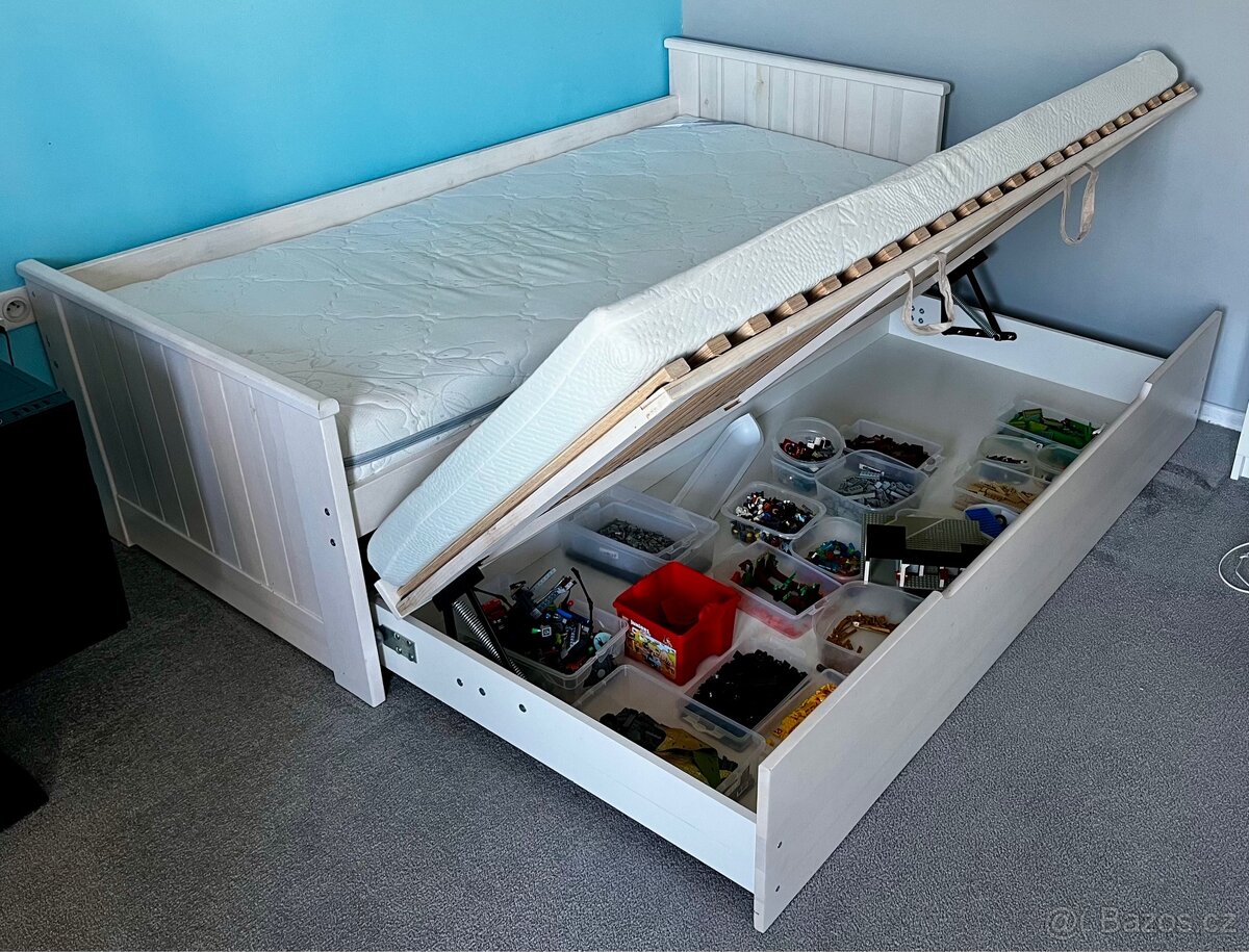 Postel s přistýlkou a úložným prostorem, 200x90 bílá - 3