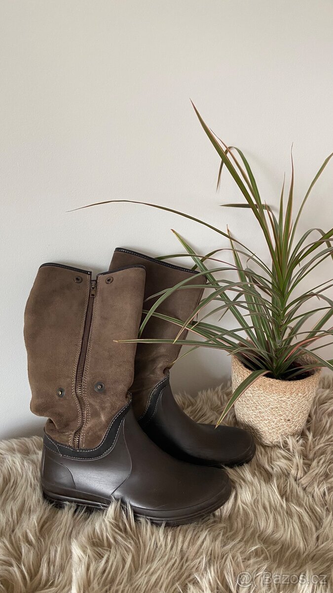 Hnědé kožené kozačky s bočním zipem vel.36 - 3
