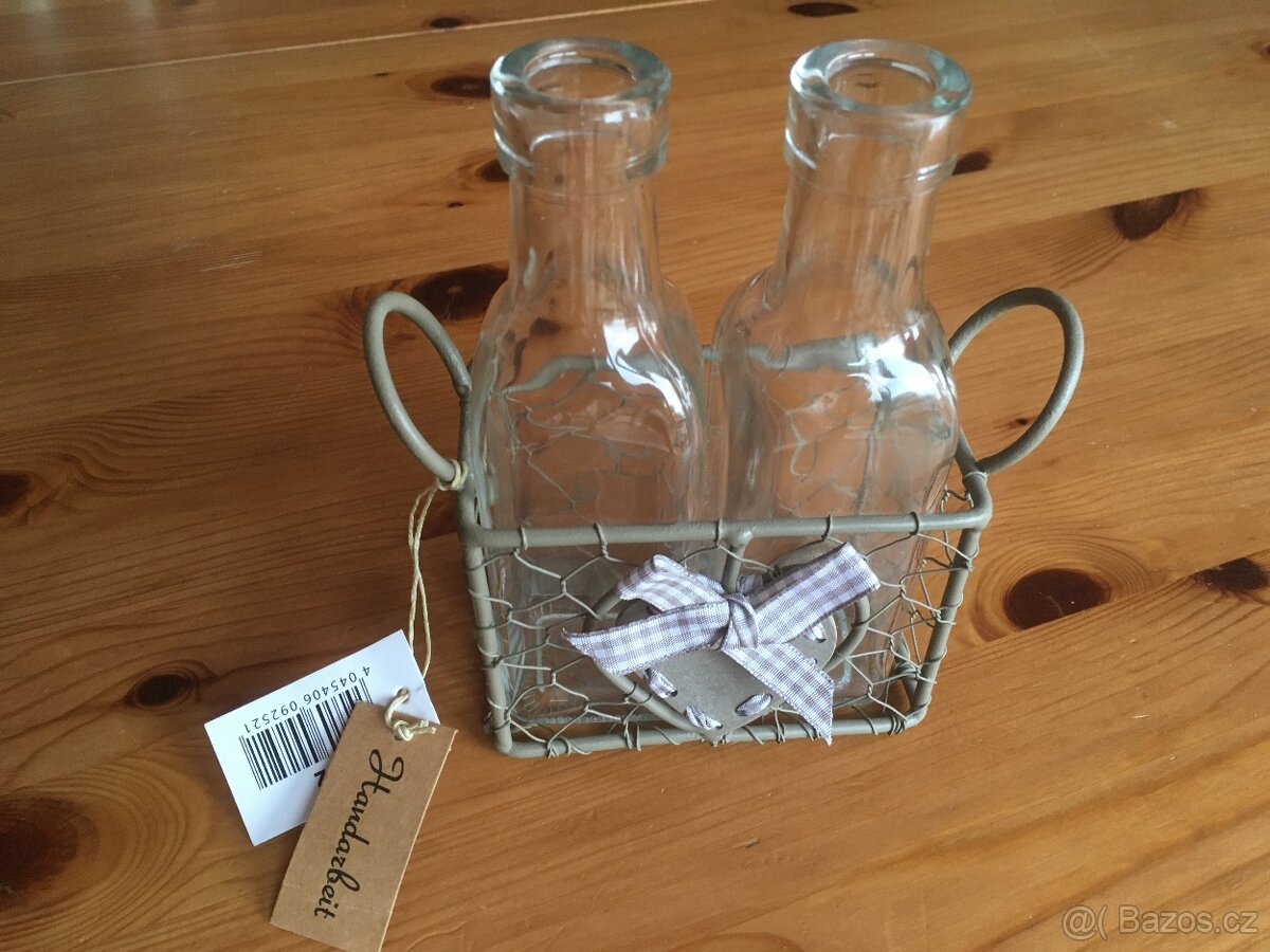 Skleněné vázičky v košíku "Srdce" - 3