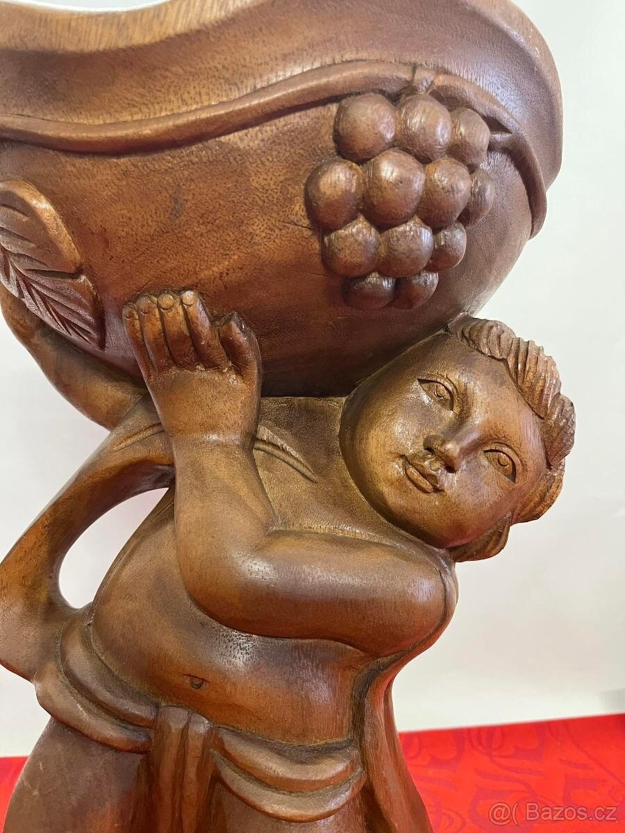 Dřevěná socha misa stojan na květiny ovoce - Indonésie, masi - 3