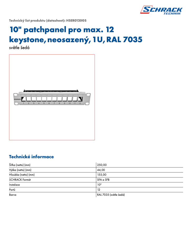 Schrack 10" patchpanel pro max. 12 keystone,neosazený - 3