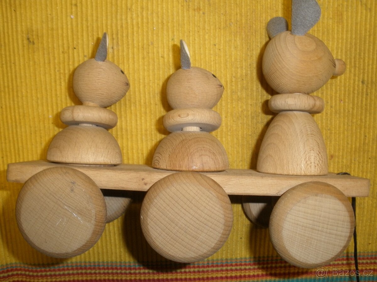 Tahací myšky ,dřevěná retro hračka - 3
