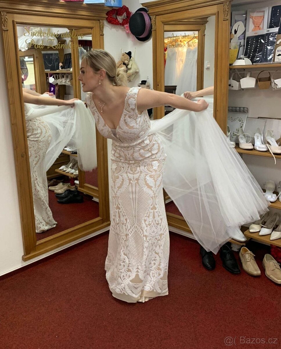 Svatební šaty bílo-šampaň - 3