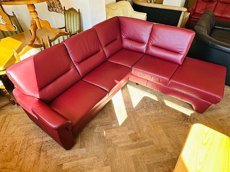 949 Kožená rohová sedací souprava sedačka vínová - 3
