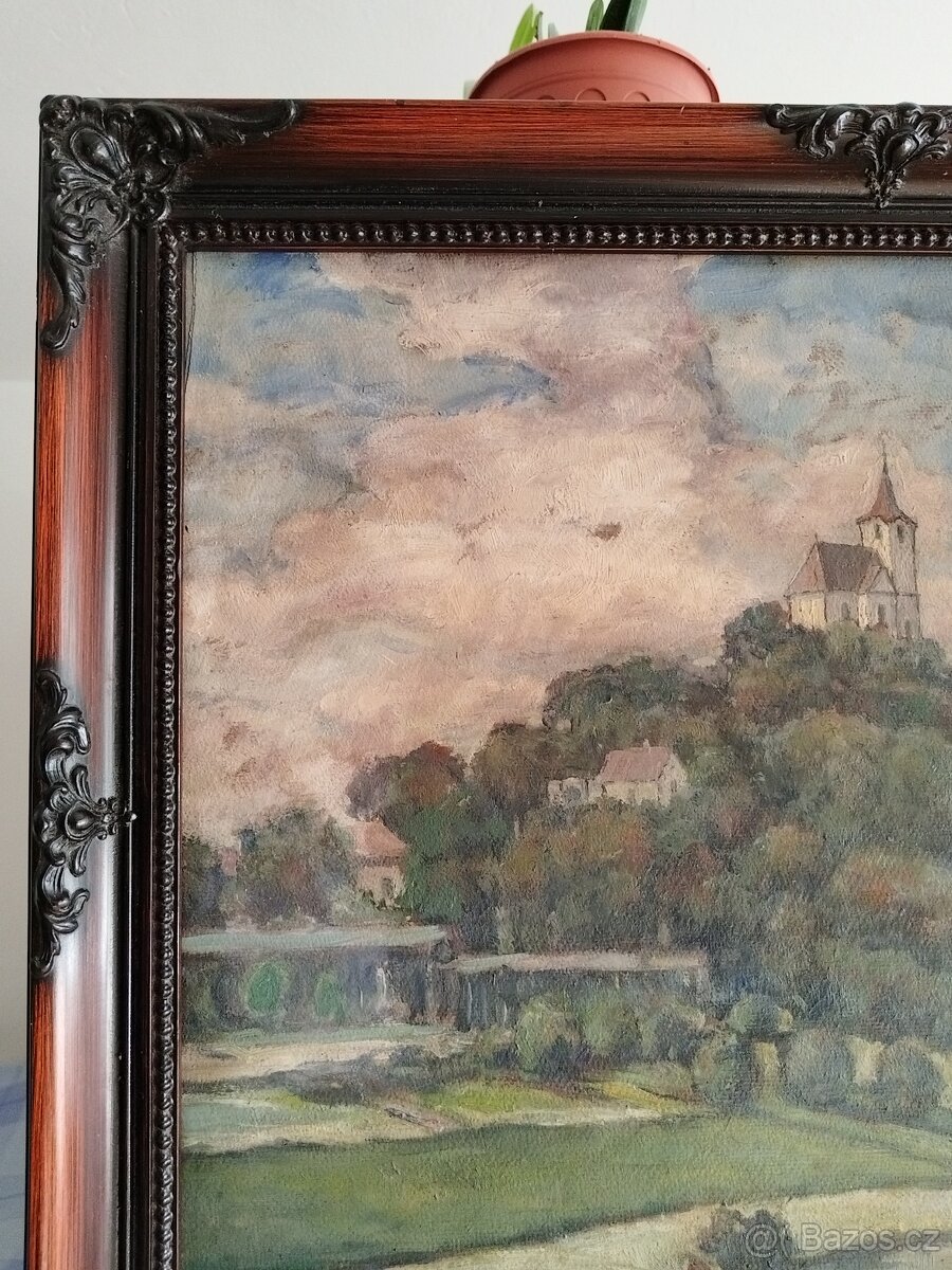 obraz PARTIE S KOSTELÍČKEM, olej, sign. Jos. Fiala - 3