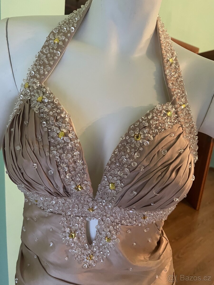 Krásné zlaté společenské šaty vel. 36 – 38 - 3