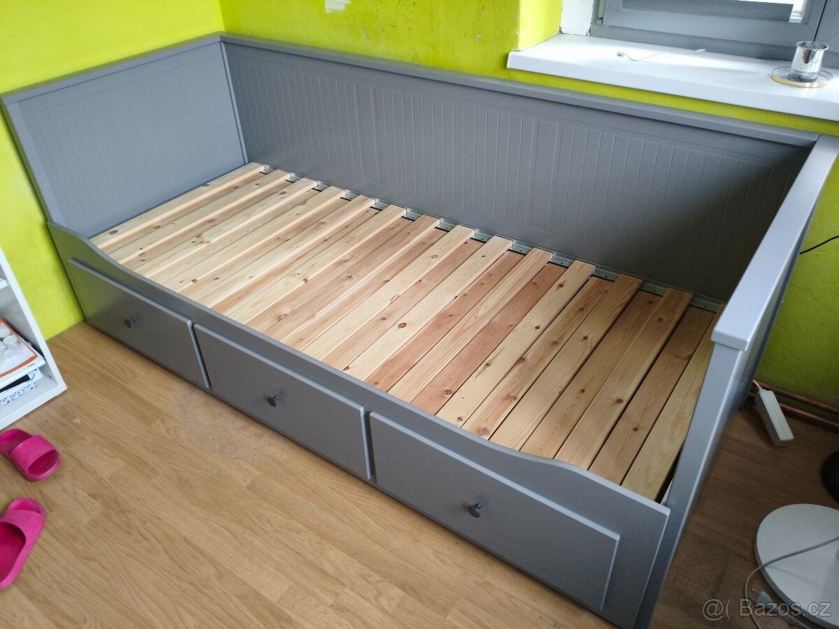 HEMNES Rám rozkládací postele, 3 zásuvky, šedá, 80x200 cm - 3