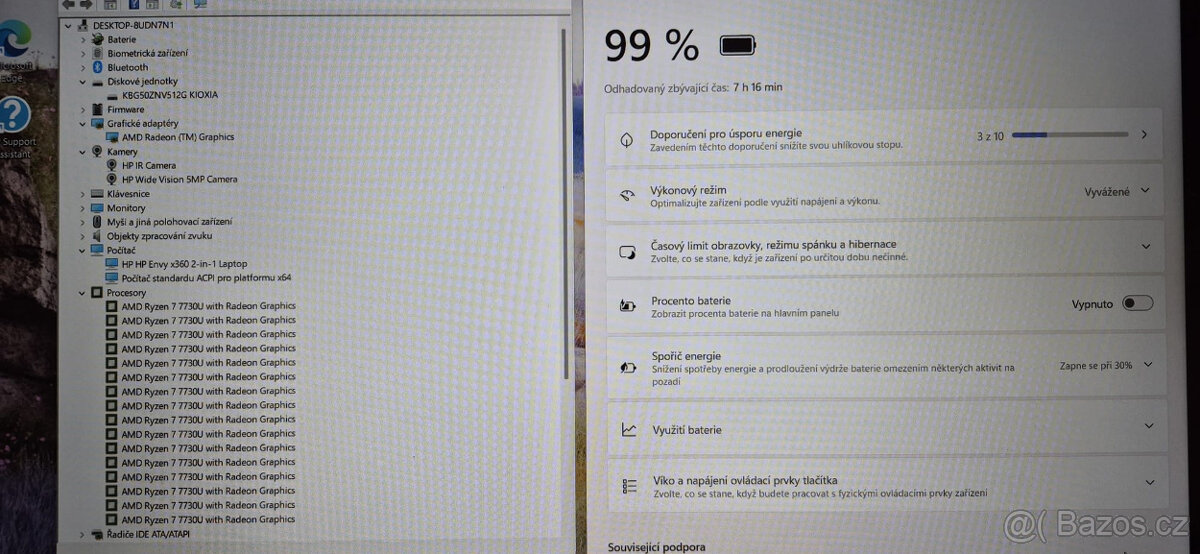 HP, Ryzen 7-7730U 8/16x 4,50GHz, 16GB DDR4, 512GB SSD, 6hod. - 3