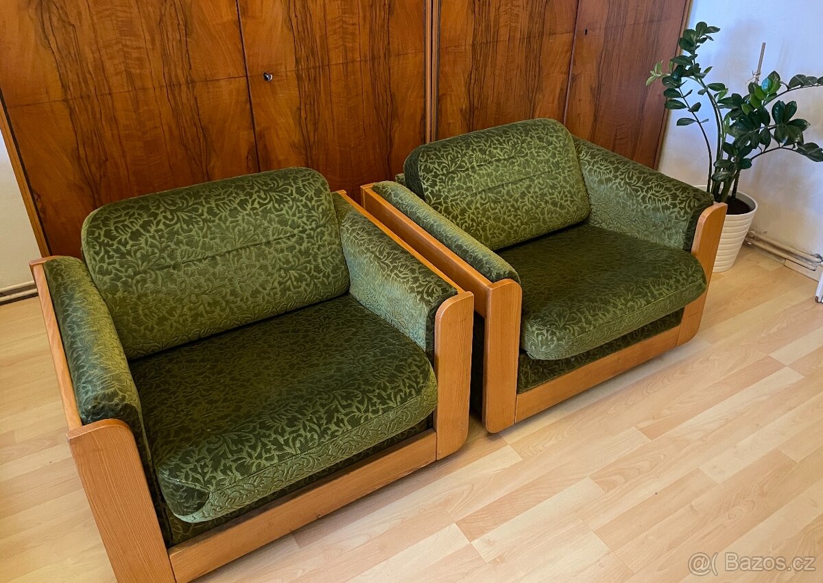 Vintage Sedací Souprava Zelená - 3