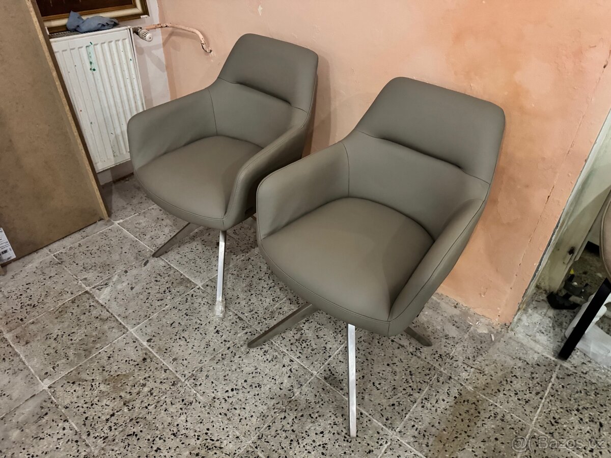 NOVÉ 2x krásné otočné jídelní křesla-židle p.kůže - 3