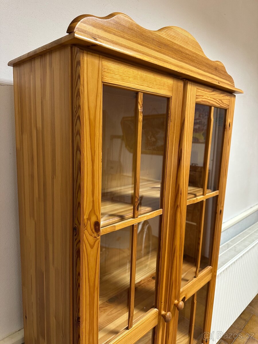Masivní knihovna, vitrína, 100% dřevo, borovice - 3