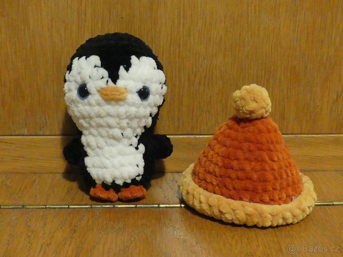 Tučňák, s čepičkou, háčkovaný, plyšový - 3