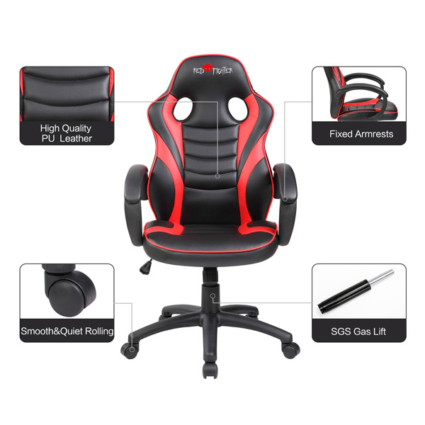 Studentská herní židle Red Fighter C6, černo-červená - 3