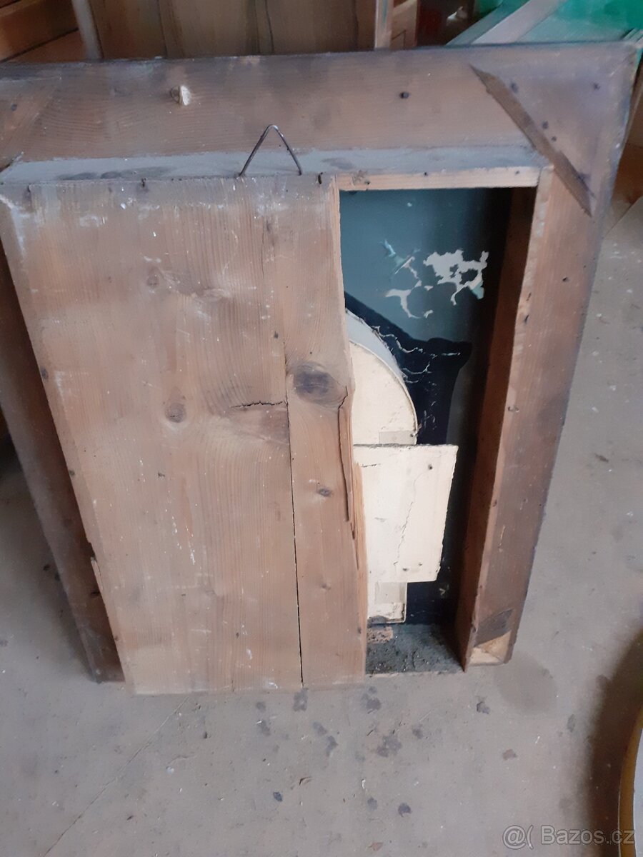 Starožitný hrací obraz, kaplička se soškou - 3