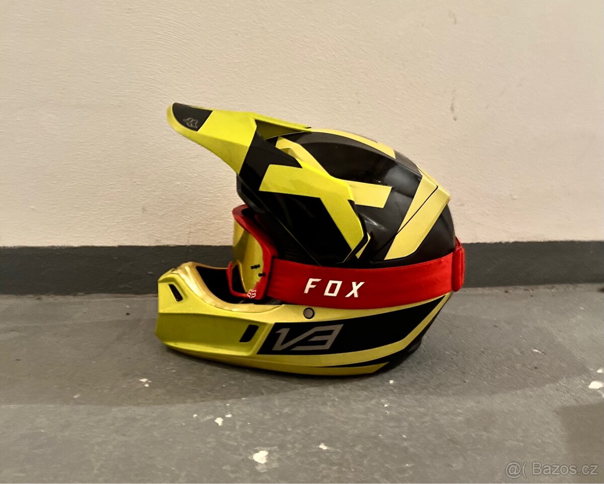Motokrosová helma Fox V3 Preest Dark Yellow vel. M + brýle - 3