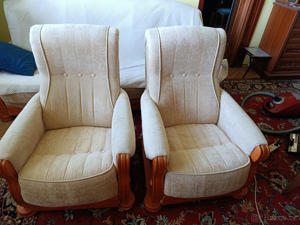 Souprava rustikální sedací : 3mistná+ křesla čalouněná 2 ks - 3